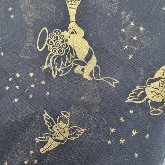 VTG 90s City One Scarf Black Sheer with Gold Cherubs Valentines Cupid Korea - Picture 2 of 4